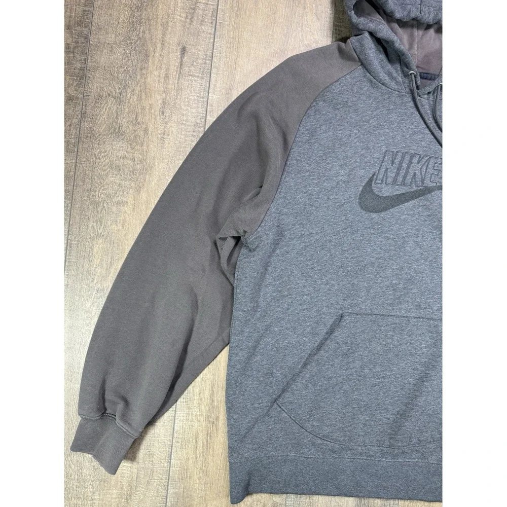 Vintage 00s Y2K Nike Spellout Center Swoosh Gray Brown Hooded Sweatshirt Large